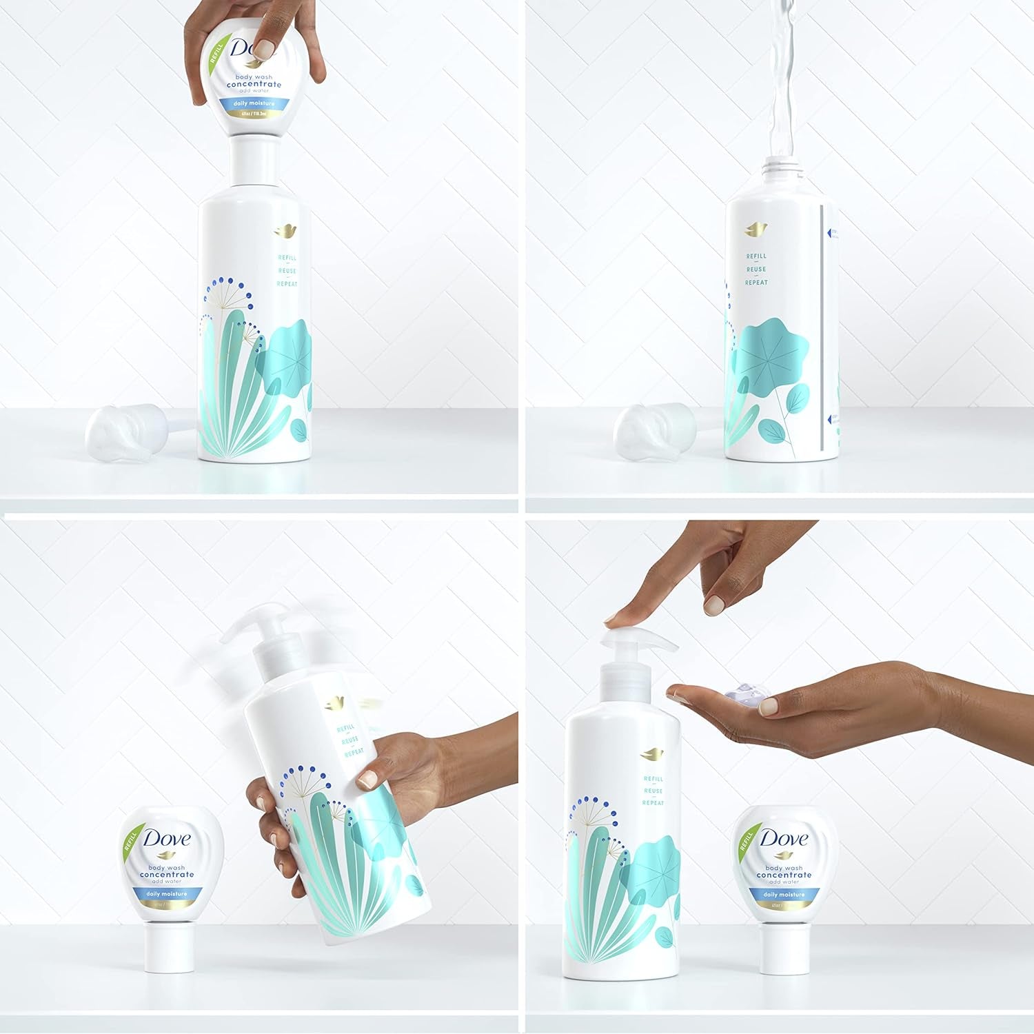 Concentrate Refill and 100 Percent Recycled Reusable Bottle for Instantly Soft Skin Daily Moisture Starter Kit for Lasting Nourishment Body Care 4 Fl Oz (Makes 16 Fl Oz)