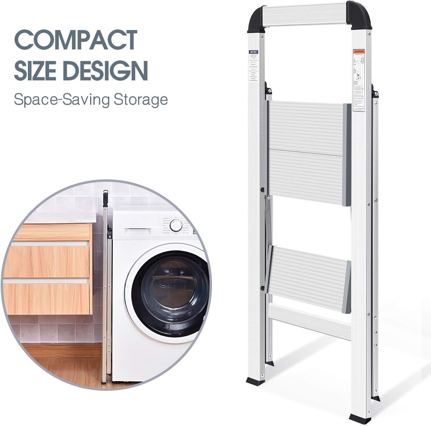 Step Ladder 2 Steps, Step Ladder, Non-Slip Household Ladder with Folding Safety,
