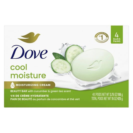 Beauty Bar Women'S Bath Soap Cool Moisture Cucumber & Green Tea Scent, 3.75 Oz 4 Bars