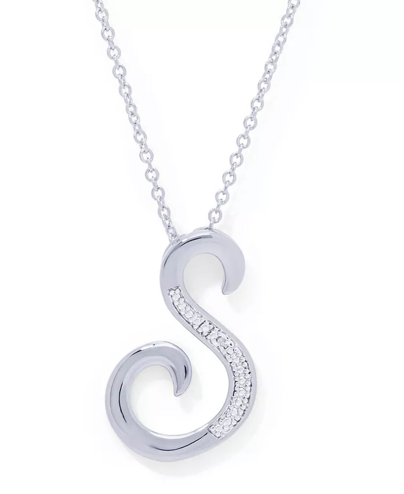 Diamond Accent Initial Pendant Necklace 18" in Silver Plate