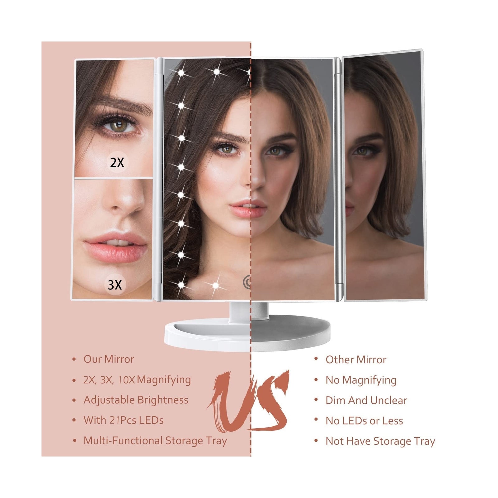 Makeup Mirror Vanity Mirror with Lights, 2X 3X 10X Magnification, Lighted Mak...