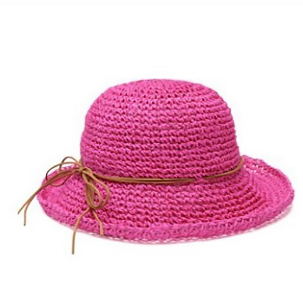 Womens Beach Sun Straw Hat Floppy Straw Sun Hat Travel Foldable Brim Summer Outdoor Sun Visor Hat for Women Girl Summer Outdoor Shade Tied Bow Foldable Hand-Woven,Rose Red
