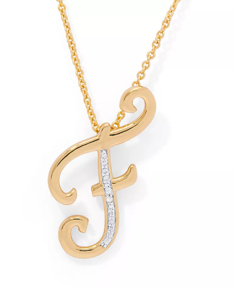 Diamond Accent Initial Pendant Necklace 18" in Gold Plate or Rose Gold Plate
