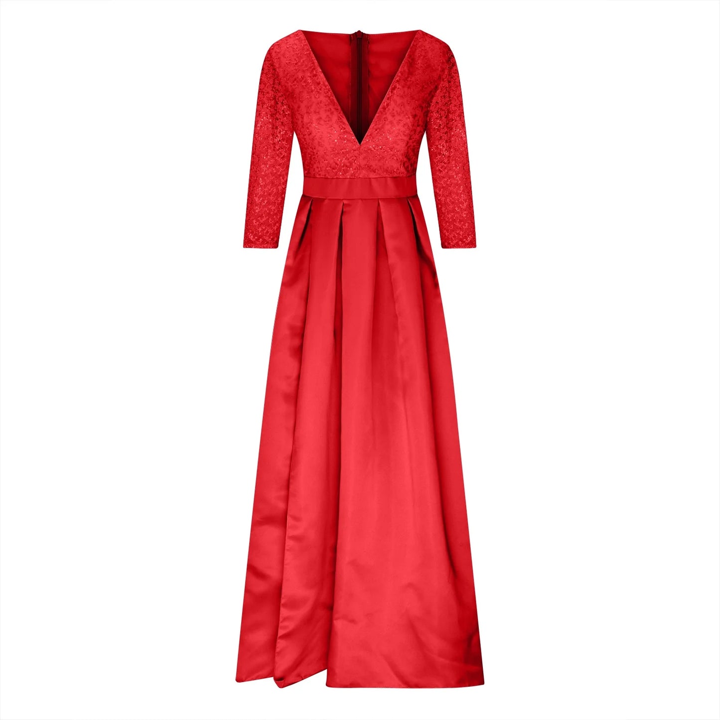 Dresses for Women 2024 Evening Party Prom Elegant High Waist Flowy Slit Swing Sparkly Sequin Long Dresses Solid Long Sleeve V-Neck Maxi Formal Dresses for Women Red XXXL