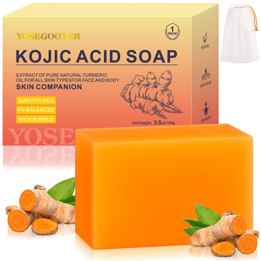 Turmeric Kojic Acid Soap Bars, Face&Body Dark Spots Remover, Turmeric Soap Bar for Dark Spots Brightening & Moisturizing with Collagen, Vitamin E, Retinol, Hyaluronic Acid, Shea Butter 1 Bar