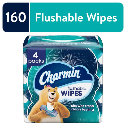 Flushable Wet Wipes, 4 Packs, 40 Wipes per Pack, 160 Total Wipes