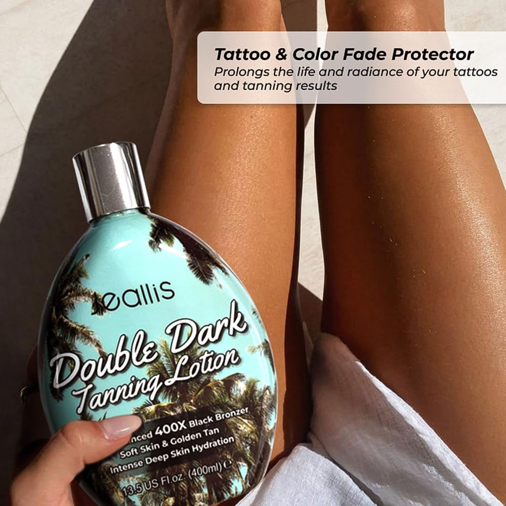 Double Dark Indoor Tanning Bed Lotion with Bronzer, Indoor Suntan Lotion Tanning Lotion for Tanning Bed with Tattoo Protecting Formula, Bronzer Tanning Lotion, 13.5Oz