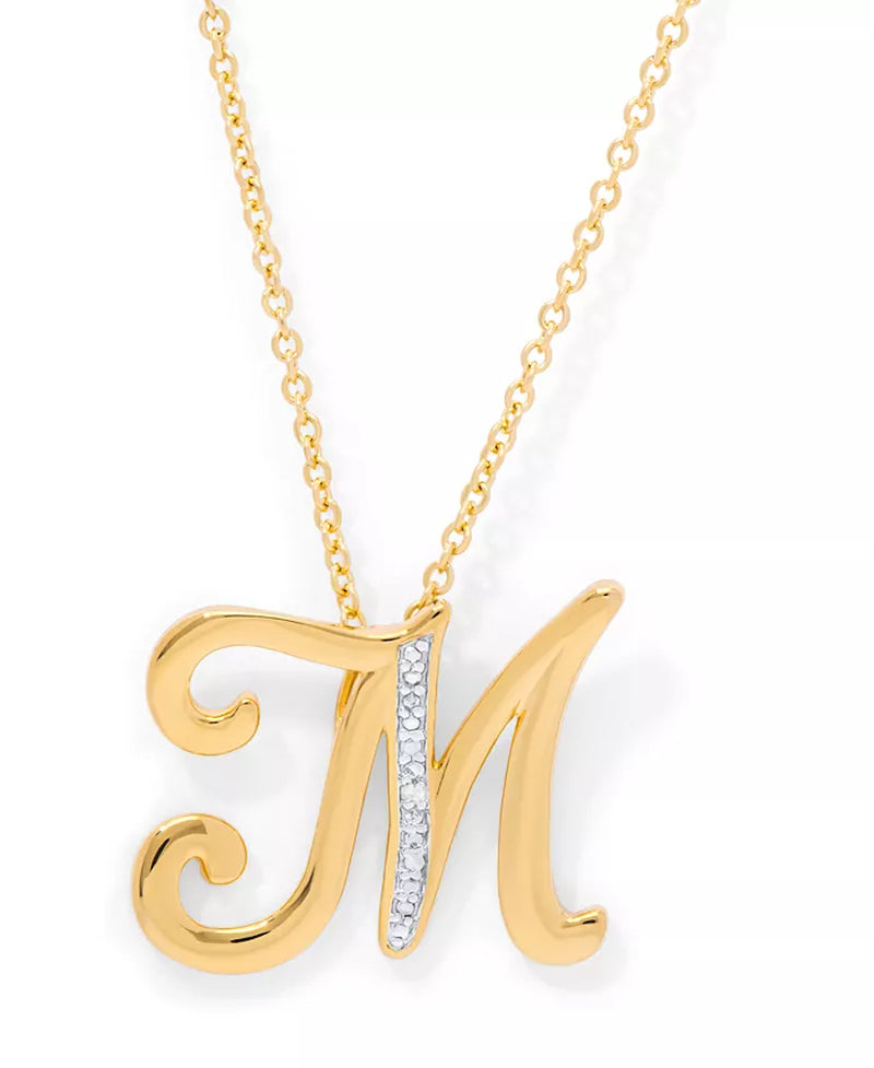 Diamond Accent Initial Pendant Necklace 18" in Gold Plate or Rose Gold Plate