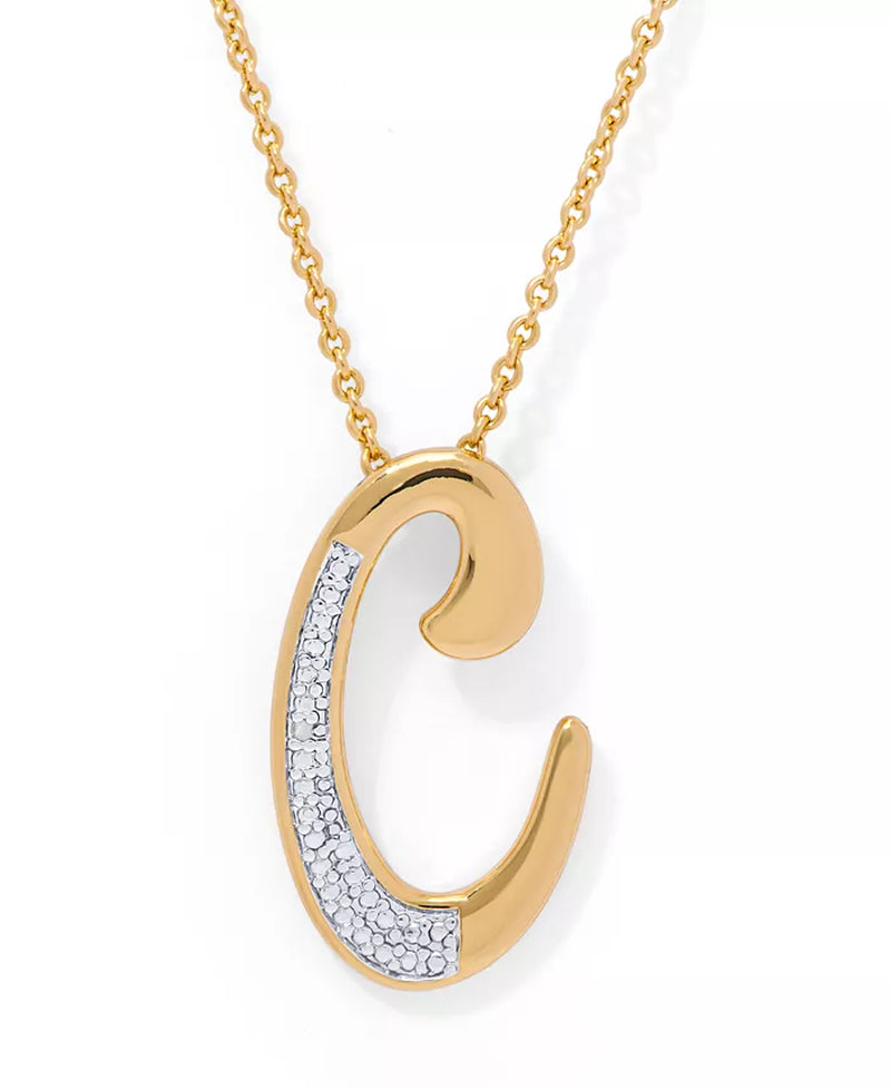 Diamond Accent Initial Pendant Necklace 18" in Gold Plate or Rose Gold Plate