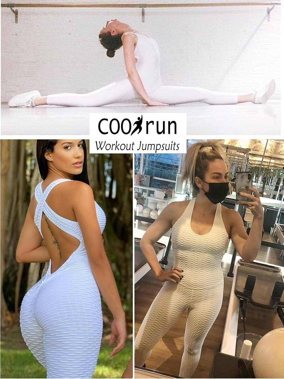 Women'S Workout Romper Atheletic Jumpsuits for Yoga Running Bodycon Gym Activewear White M