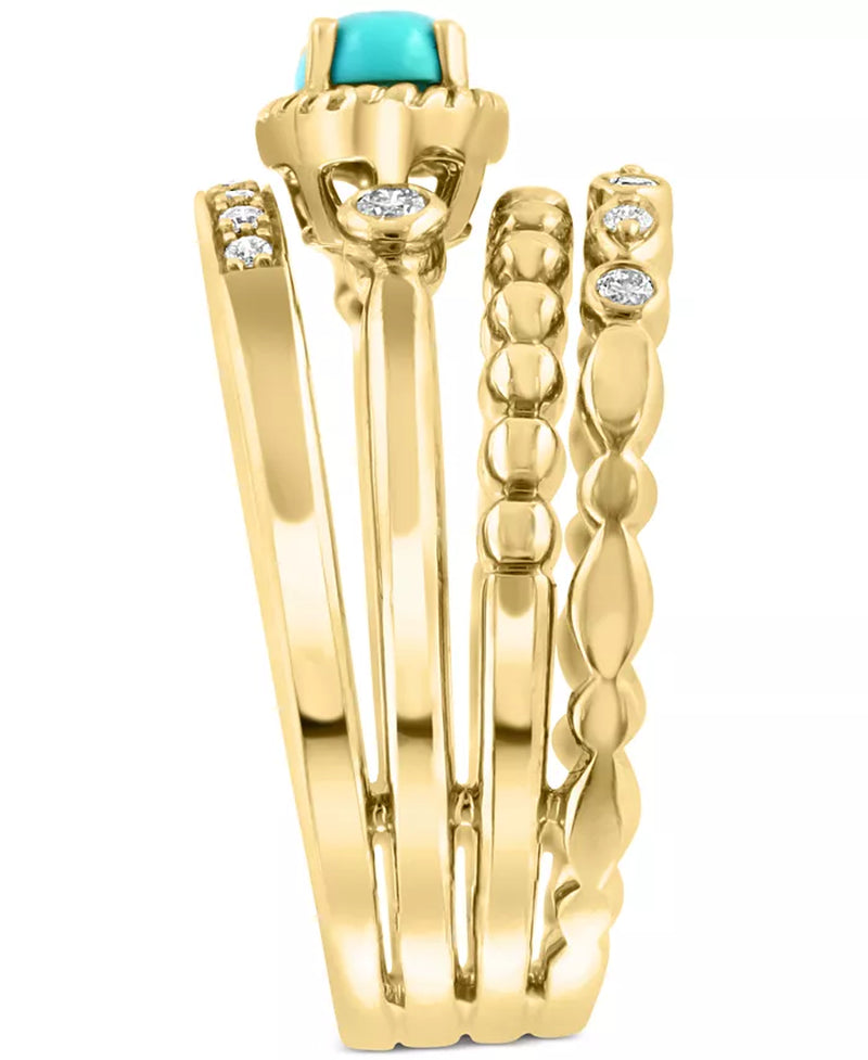 EFFYÂ® Turquoise & Diamond (1/6 Ct. T.W.) Multirow Ring in 14K Gold