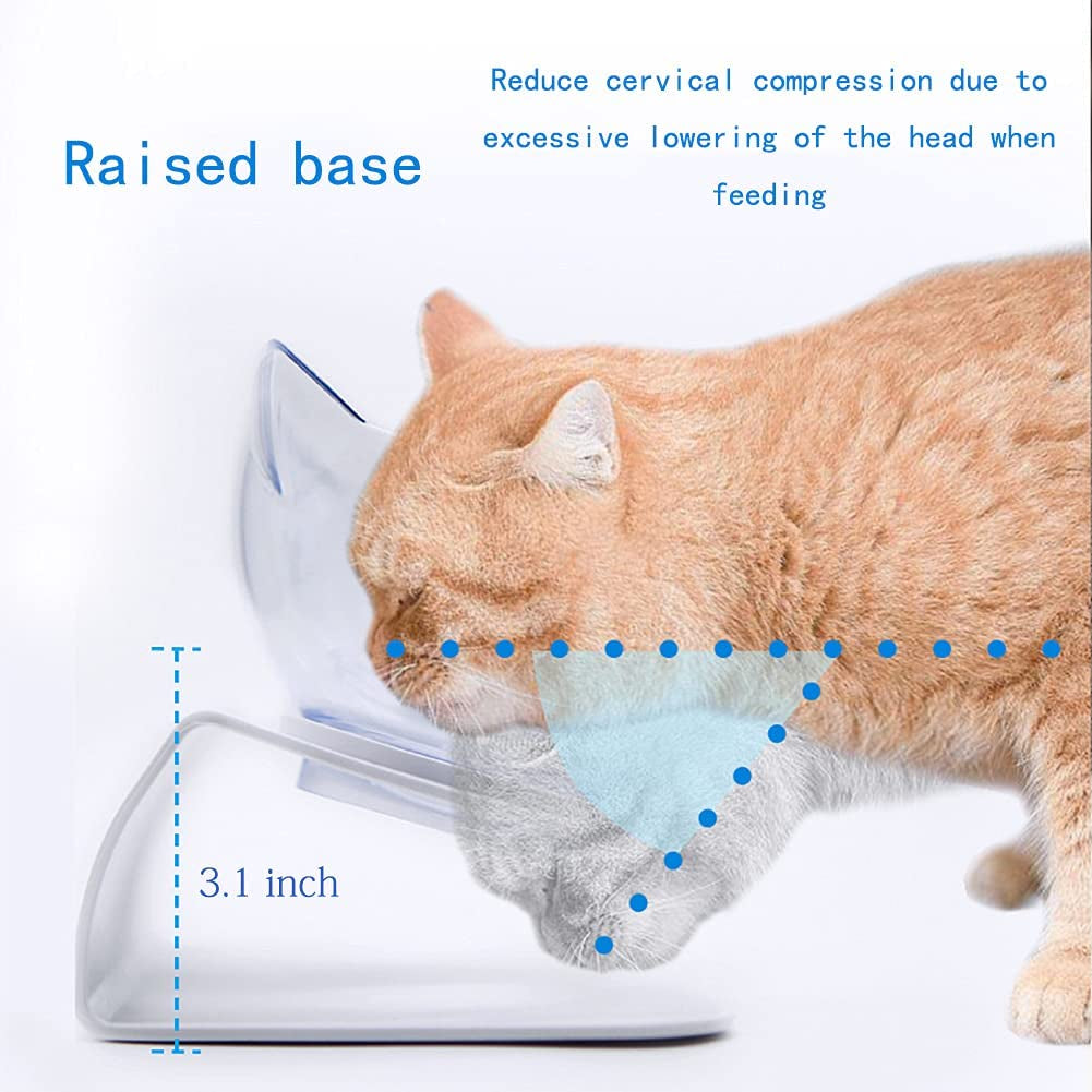 Double Elevated Cat Bowls with Raised Stand, 15 Tilted Cat Design Neck Guard Stand Pet Food Water Feeder Bowl for Cats or Small Dogs