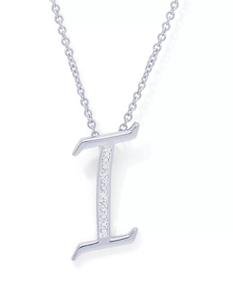 Diamond Accent Initial Pendant Necklace 18" in Silver Plate