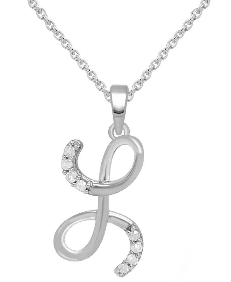 Diamond Fancy Initial 18" Pendant Necklace (1/10 Ct. T.W.) in Sterling Silver