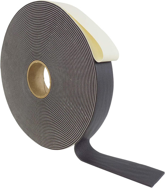 WOD SSFLDFT Closed Cell Sponge Rubber Foam Tape, 1/16 Inch Thick, 2 Inch X 150 Ft. Made in USA Weatherstrip Seal, Windows and Doors Adhesive, Sound Proof Insulation, Black