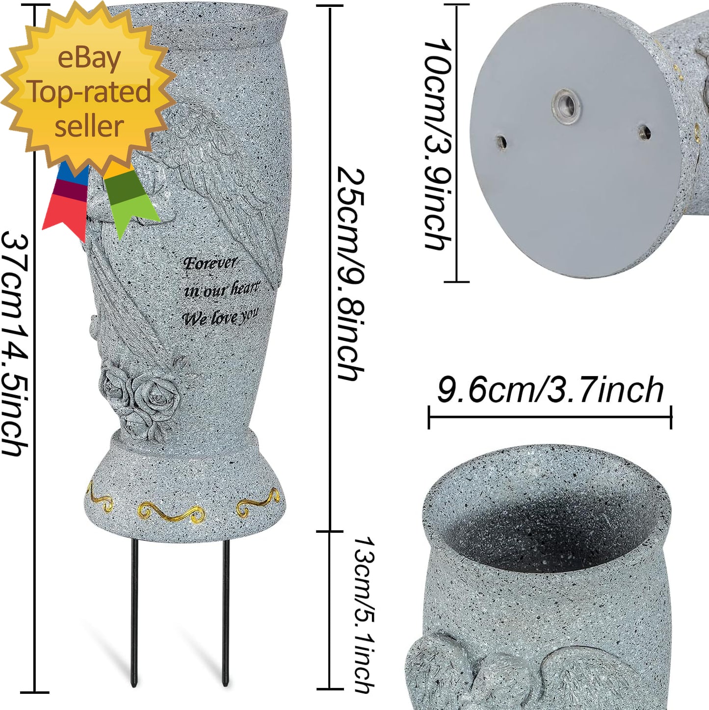 Cemetery Vase, Memorial Grave Vase with Ground Spikes, Angel Vases for Fresh