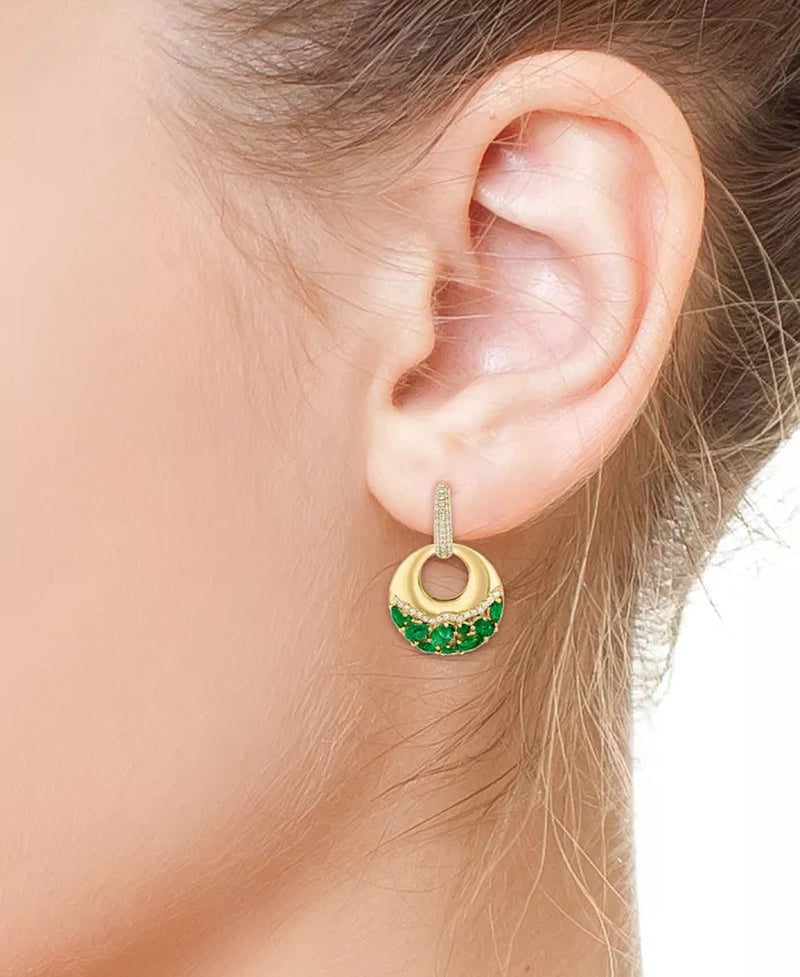 EFFYÂ® Emerald (2-1/2 Ct. T.W.) & Diamond (3/8 Ct. T.W.) Dangle Hoop Earrings in 14K Gold