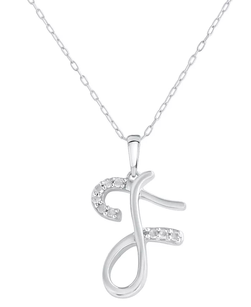 Diamond Fancy Initial 18" Pendant Necklace (1/10 Ct. T.W.) in Sterling Silver