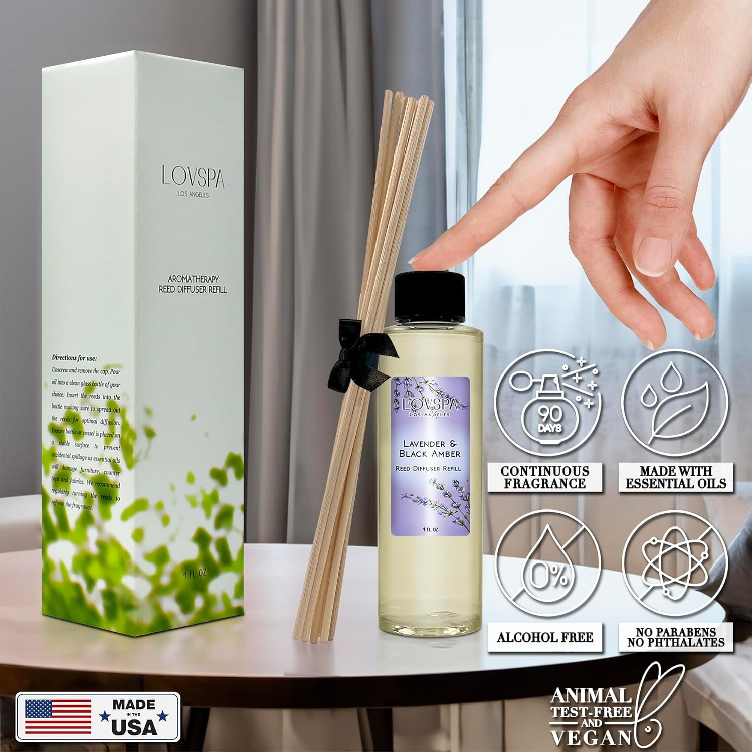 Lavender & Black Amber Diffuser Oil - Luxury Essential Oils for Diffuser Refill & Air Freshener Room Spray - Long-Lasting & Natural Home Fragrance, Scented Oil for Diffusers, USA Made, 4Oz