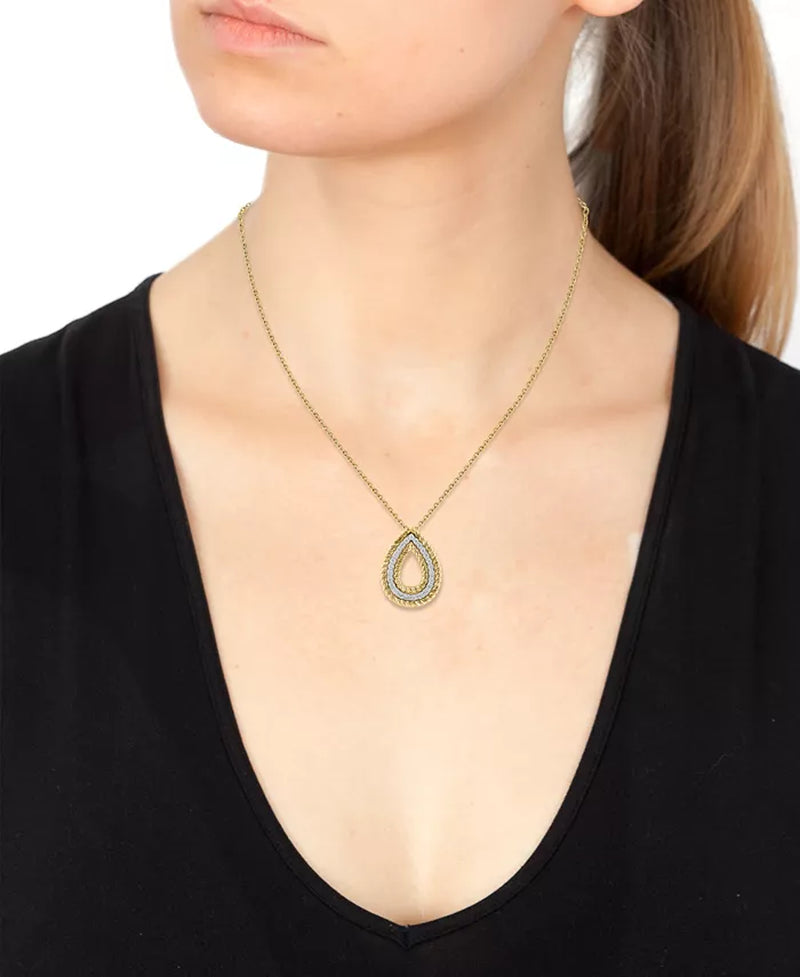 EFFYÂ® Diamond (3/8 Ct. T.W.) & Rope Pear-Shaped 18" Pendant Necklace in 14K Two-Tone Gold