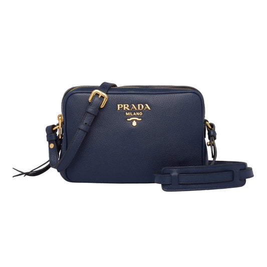 New  Baltico Blue Vitello Phenix Leather Double Zip Crossbody Bag 1BH079