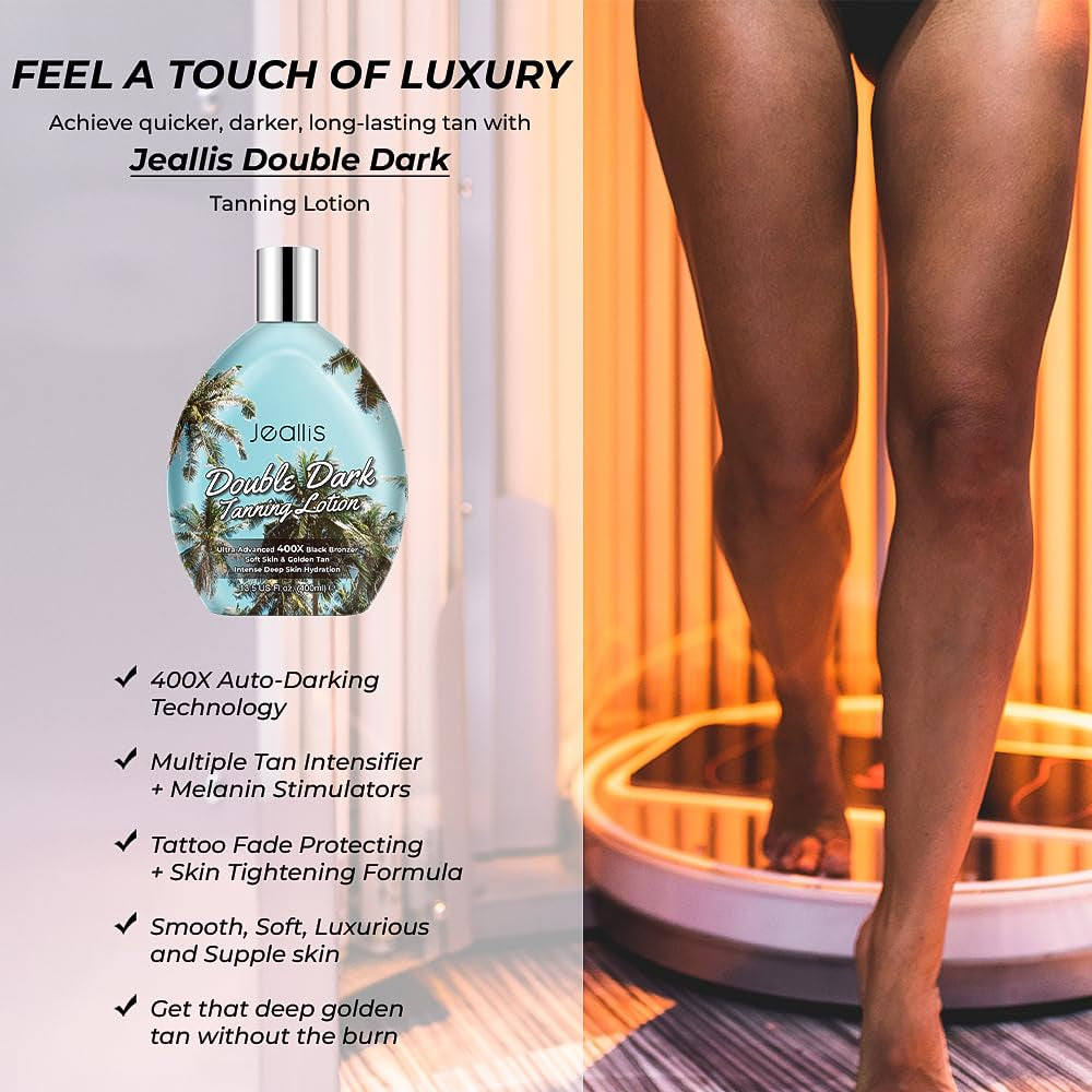 Double Dark Indoor Tanning Bed Lotion with Bronzer, Indoor Suntan Lotion Tanning Lotion for Tanning Bed with Tattoo Protecting Formula, Bronzer Tanning Lotion, 13.5Oz