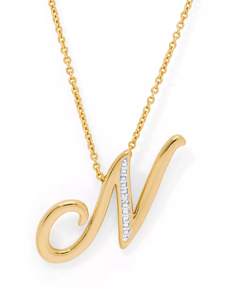 Diamond Accent Initial Pendant Necklace 18" in Gold Plate or Rose Gold Plate