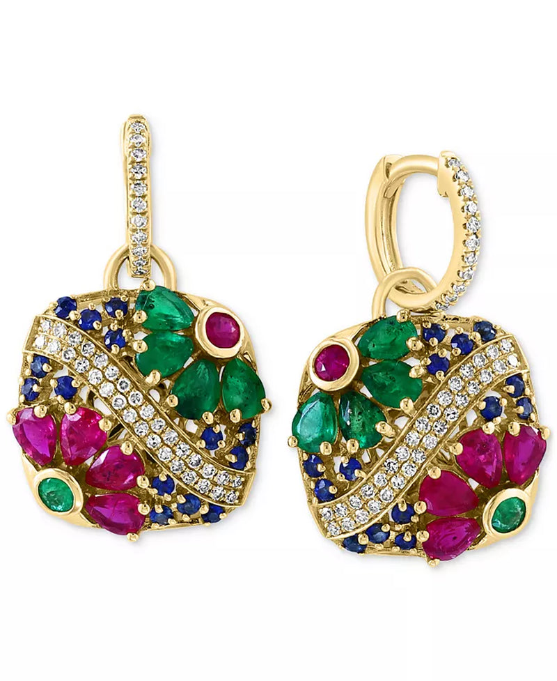 EFFYÂ® Multi-Gemstone (3-3/4 Ct. T.W.) & Diamond (1/3 Ct. T.W.) Flower Drop Earrings in 14K Gold