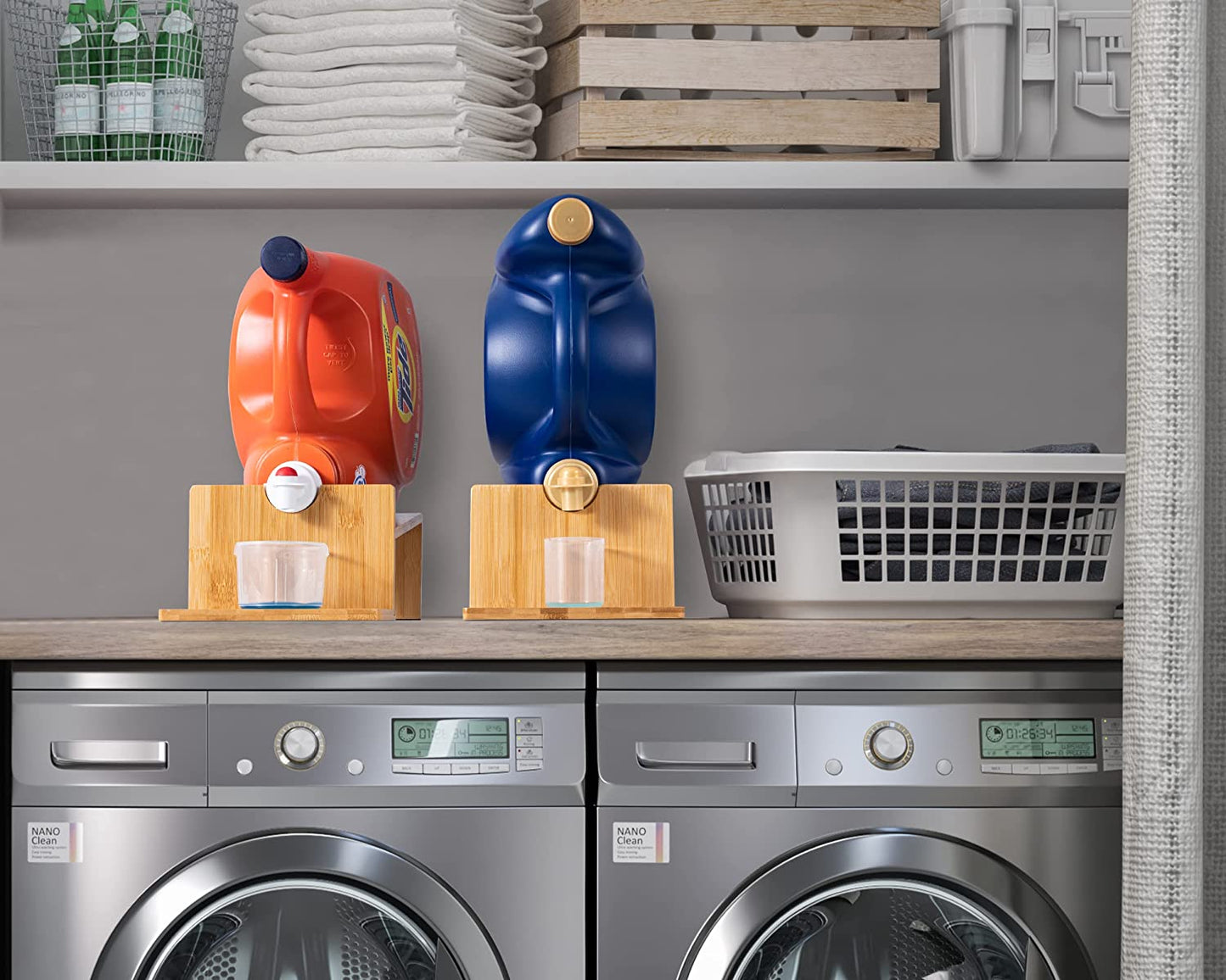 2PK Laundry Detergent Holder,Wooden Laundry Detergent Dispenser for Laundry Room