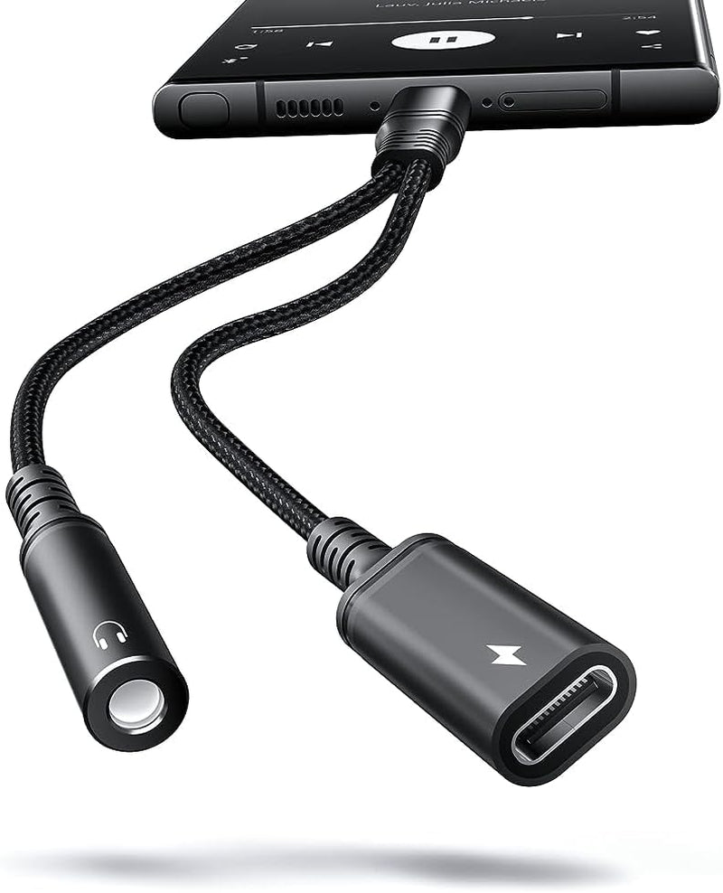 USB C to 3.5Mm Headphone and Charger Adapter, 2 in 1 Type C to Aux Audio Jack with PD 60W Fast USB C to Aux Adapter Compatible with Samsung Galaxy S22/ S22 Ultra/ A53 Pixel 7/7 Pro /7