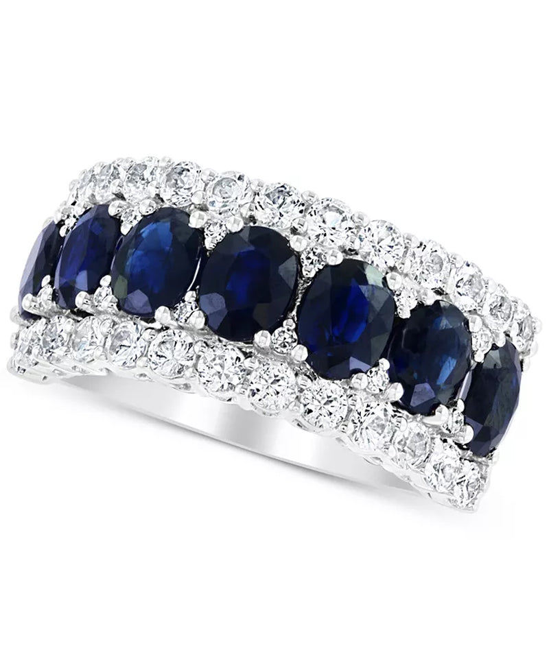 EFFYÂ® Blue & White Sapphire Ring (3-1/2 Ct. T.W.) & Diamond (1/20 Ct. T.W.) in 14K White Gold. (Also Available Emerald and Pink Sapphire)