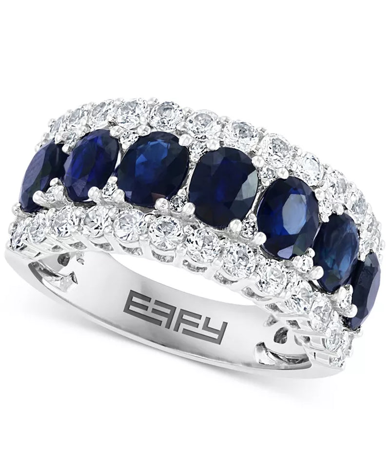 EFFYÂ® Blue & White Sapphire Ring (3-1/2 Ct. T.W.) & Diamond (1/20 Ct. T.W.) in 14K White Gold. (Also Available Emerald and Pink Sapphire)