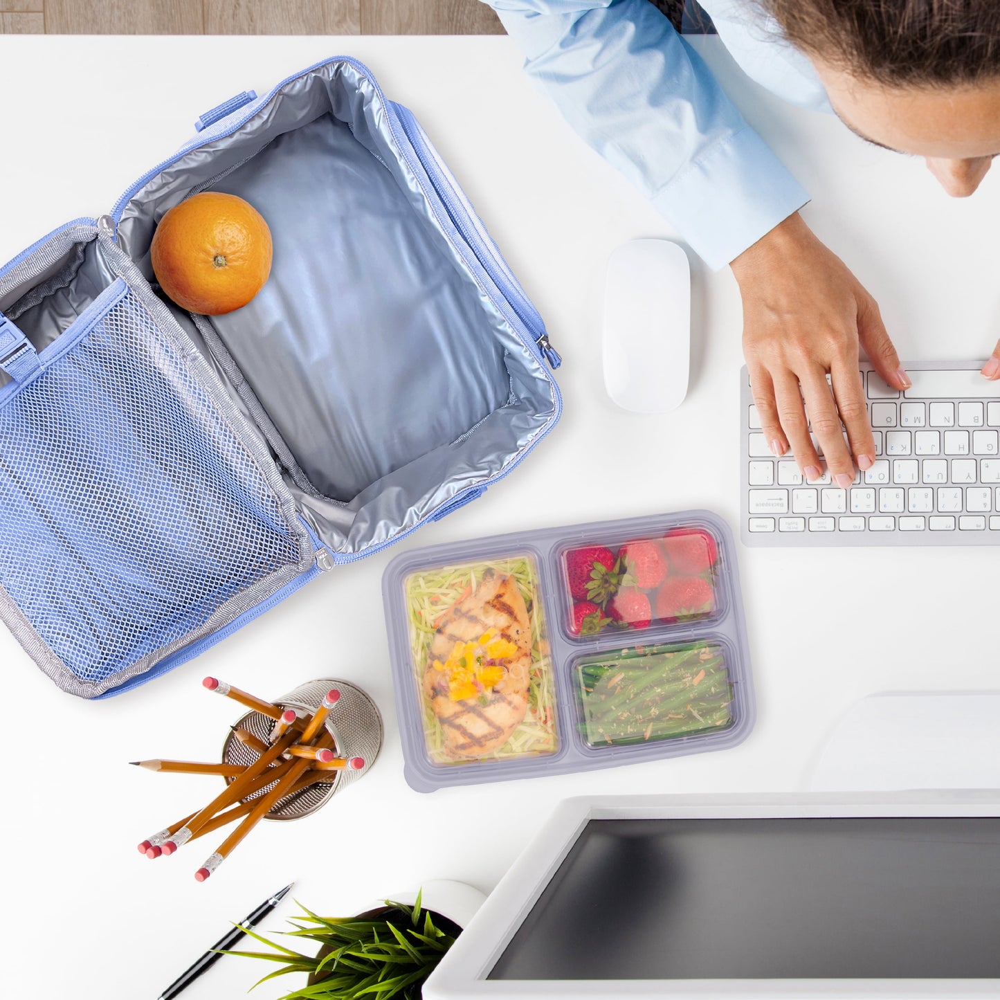 Deluxe Lunch Bag - Durable and Insulated Lunch Tote with Zippered Outer Pocket, Internal Mesh Pocket, Padded & Adjustable Straps, & 2-Way Zippers - Fits Most  Lunch Boxes (Slate)