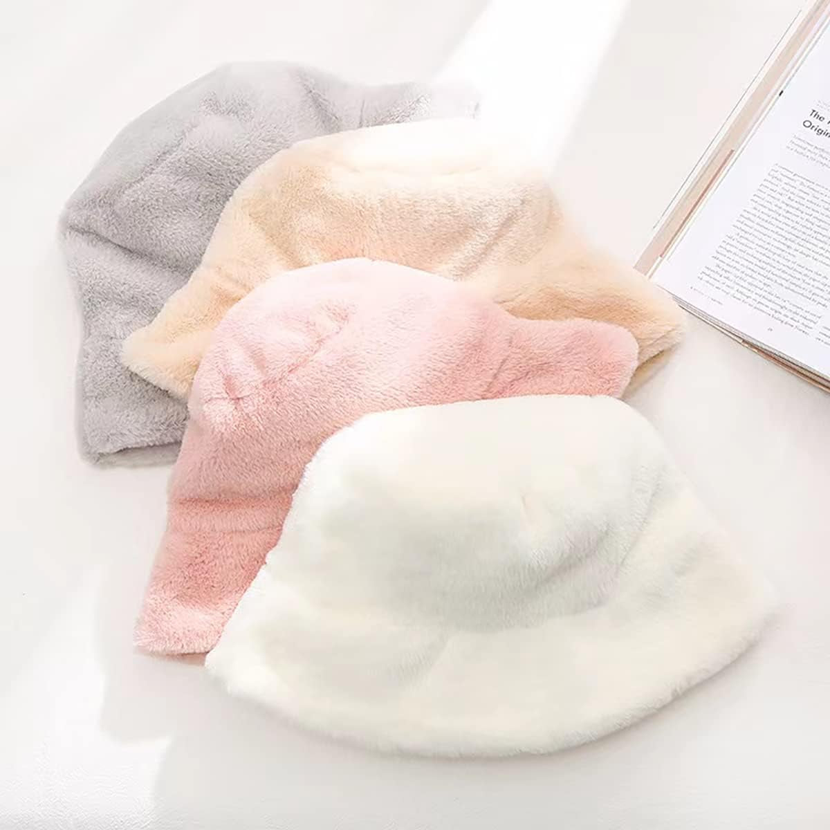 Winter Furry Bucket Hat Warm Fluffy Faux Fur Fuzzy Bucket Hat for Women Fashion Faux Fur Bucket Cap (Pink)