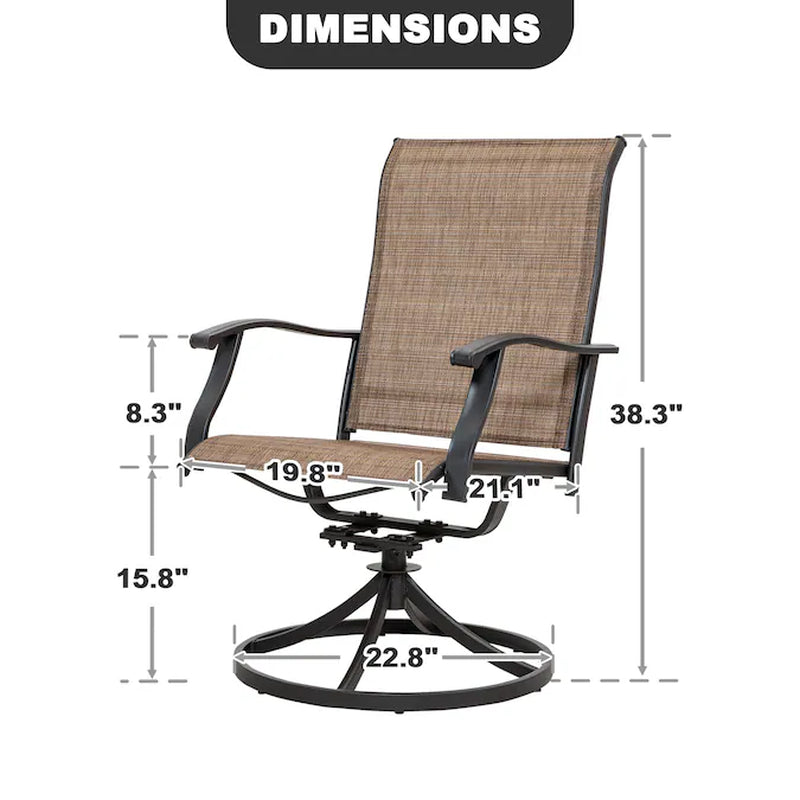 Outdoor 2-Piece Swivel Chair Set Set of 2 Black Iron Frame Swivel Dining Chair with Brown Solid Seat