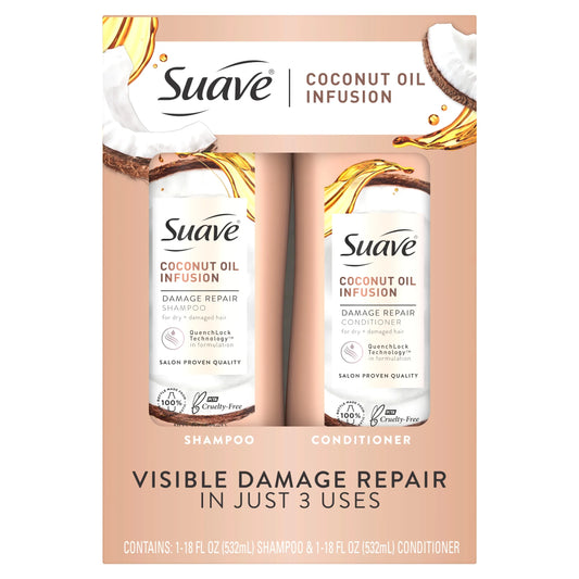 Professionals Coconut Oil Infusion Shampoo & Conditioner, Repairing for Damaged Hair, 18 Fl Oz, 2 Pack