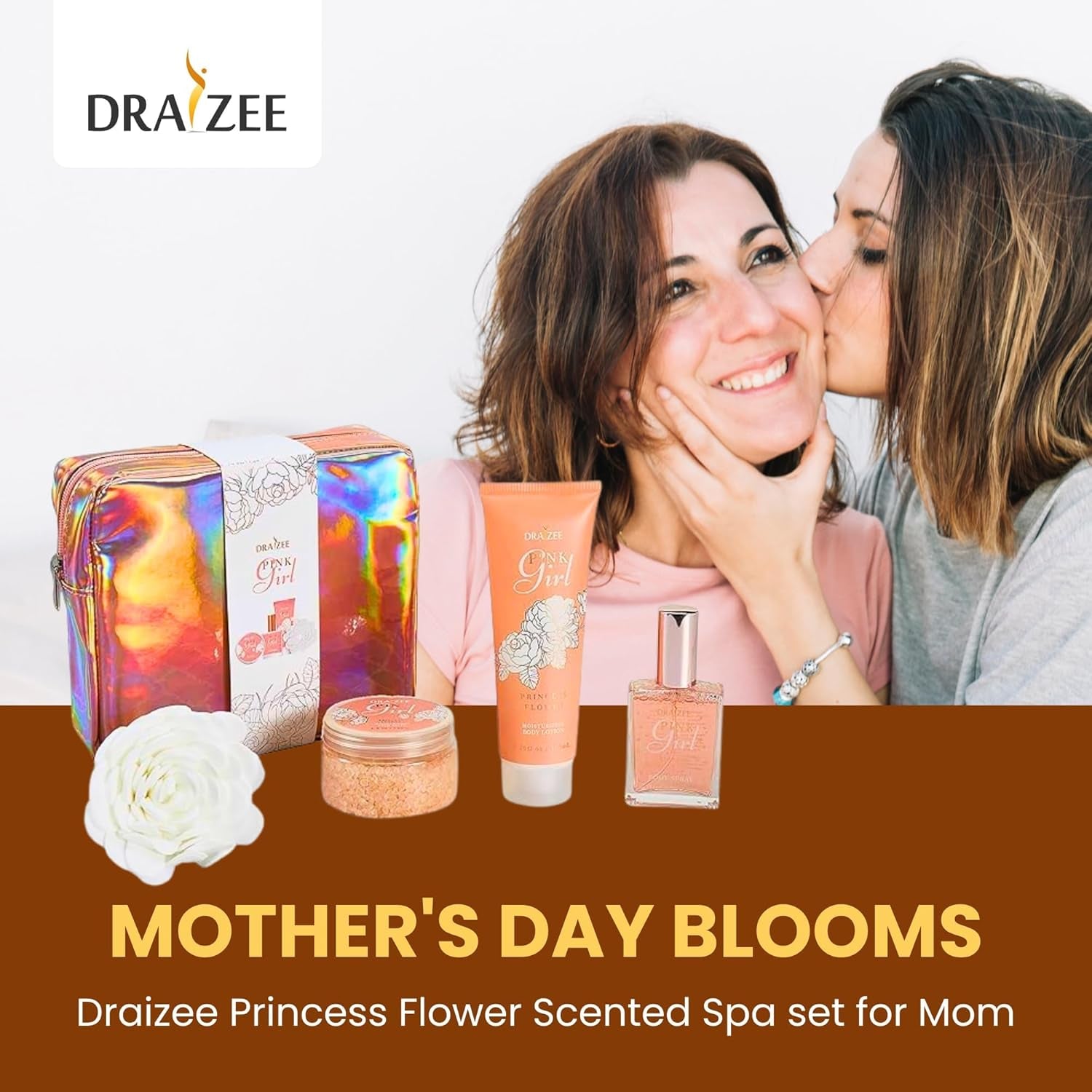 Luxury Spa Gift Baskets for Women-5 Pcs Princess Flower Scented Bath and Body Spa Set-Self Care Package, Gift for Mom-Bath Basket-Body Care Set for Girlfriend
