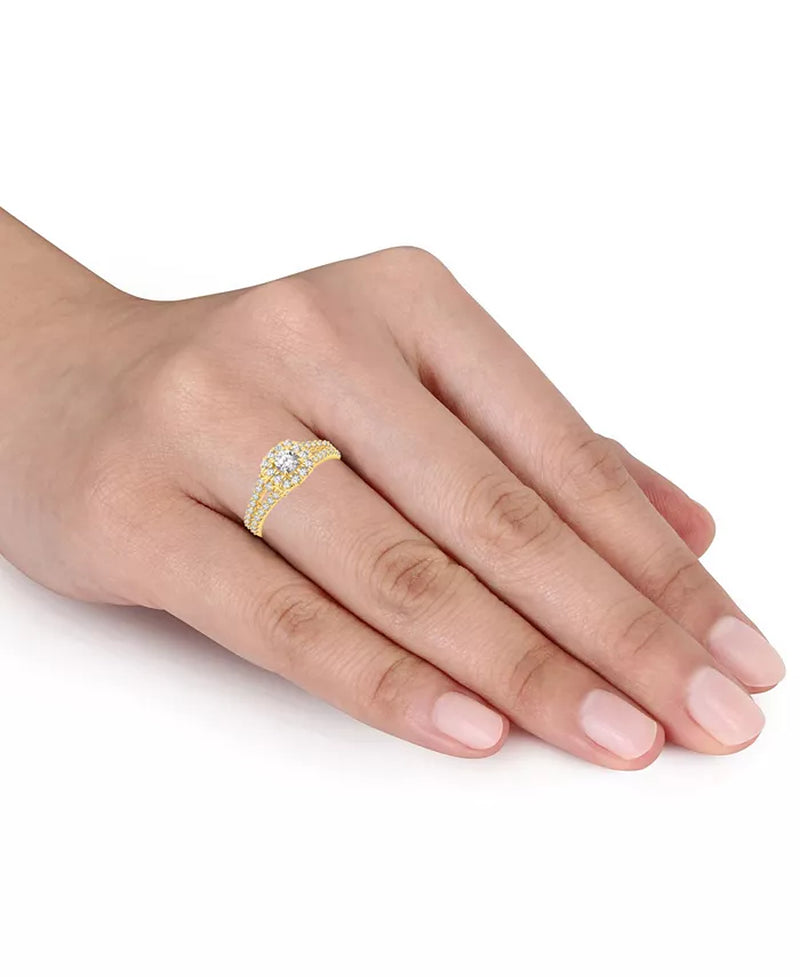 Diamond Halo Engagement Ring (1 Ct. T.W.) in 14K Yellow Gold