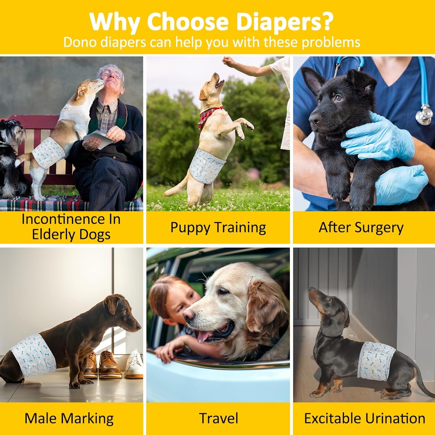 Disposable Dog Diapers (14-56Pcs), Dog Wraps for Male Dogs with Wetness Indicator, Super Absorbent Doggy Diapers for Small Dogs