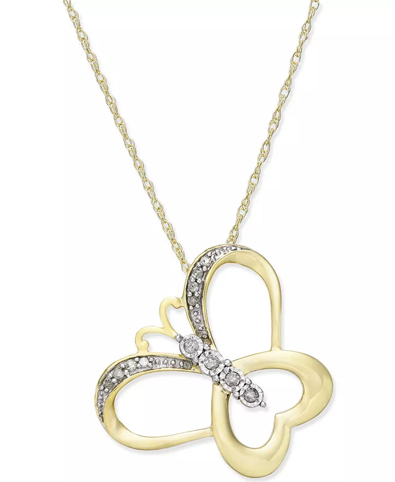 Diamond Accent Butterfly Pendant Necklace in 10K Gold