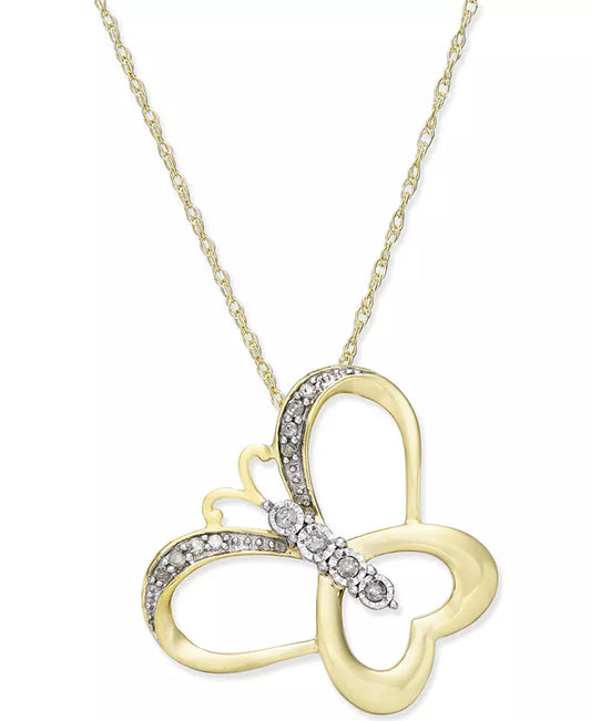 Diamond Accent Butterfly Pendant Necklace in 10K Gold