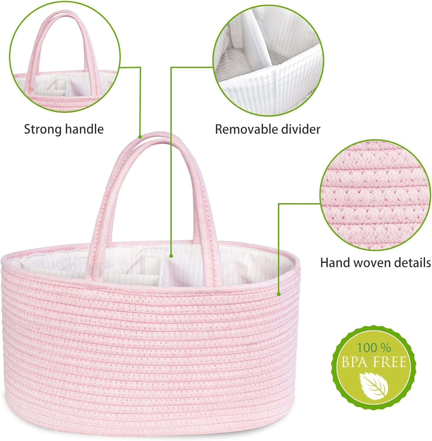 Diaper Caddy Organizer - Cotton Rope Nursery Storage Basket for Baby Essentials, Boys & Girls Shower Gift, Changing Table Organizer