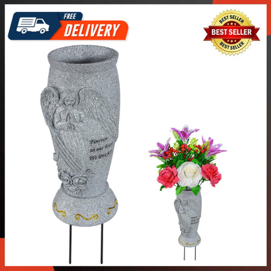 Cemetery Vase, Memorial Grave Vase with Ground Spikes, Angel Vases for Fresh