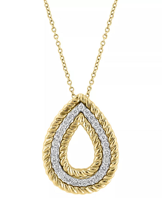 EFFYÂ® Diamond (3/8 Ct. T.W.) & Rope Pear-Shaped 18" Pendant Necklace in 14K Two-Tone Gold