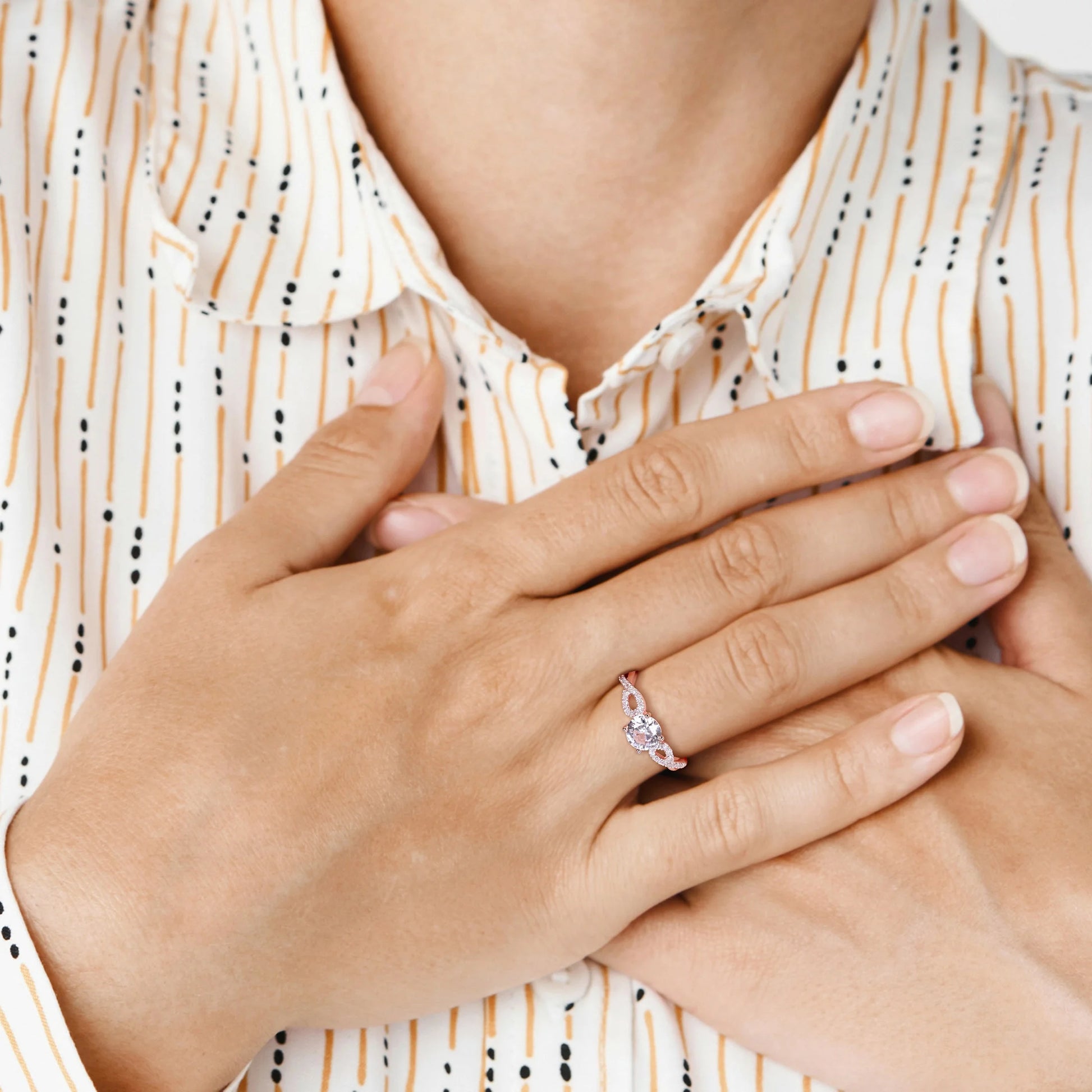 Women'S Created Sapphire 10K Rose Gold Engagement Ring