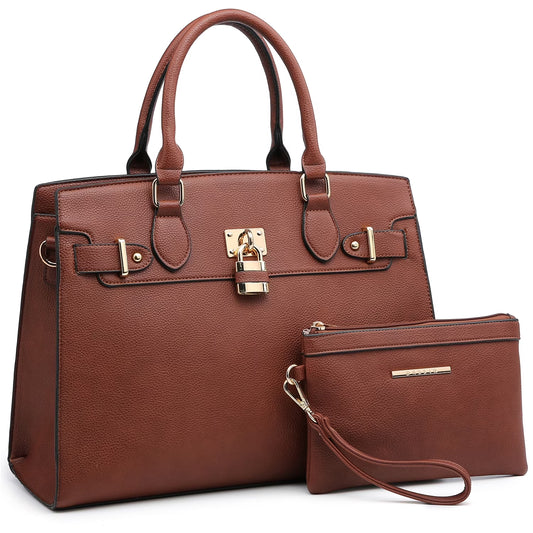 Women Handbags and Purses Ladies Shoulder Bag Top Handle Satchel Tote Work Bag with Matching Clutch