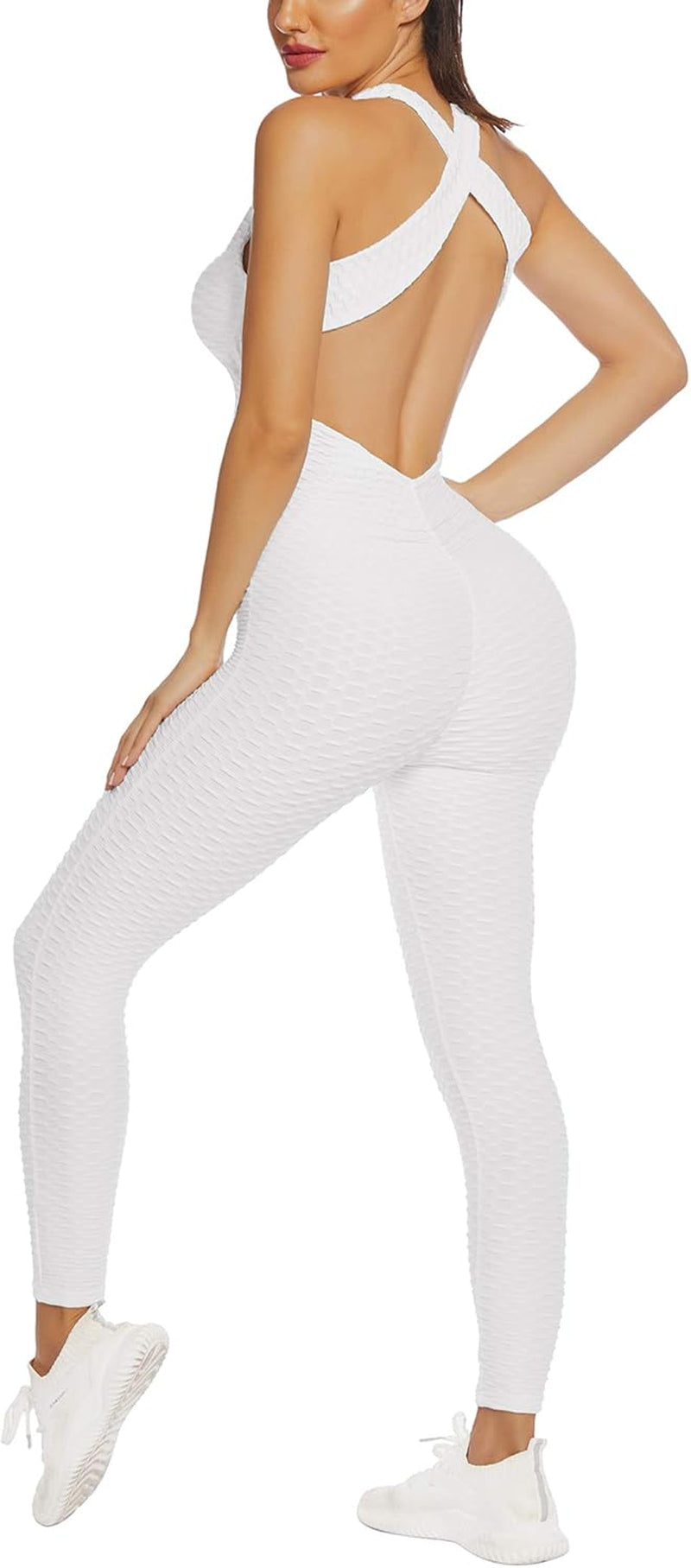 Women'S Workout Romper Atheletic Jumpsuits for Yoga Running Bodycon Gym Activewear White M
