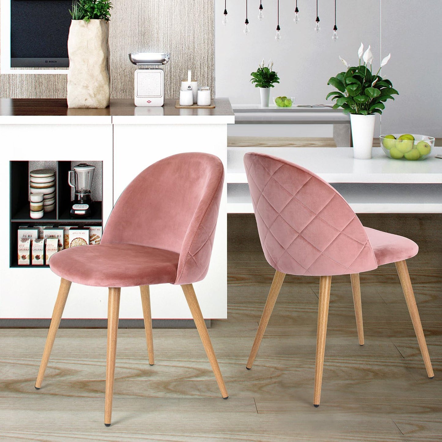 Dining Chairs Set of 2 Velvet Kitchen Chairs Set of 2, Scandinavian Style Accent Chair Set for Living Dining Room Lounge, Metal Legs and Soft Seats, 2PCS (Rose)