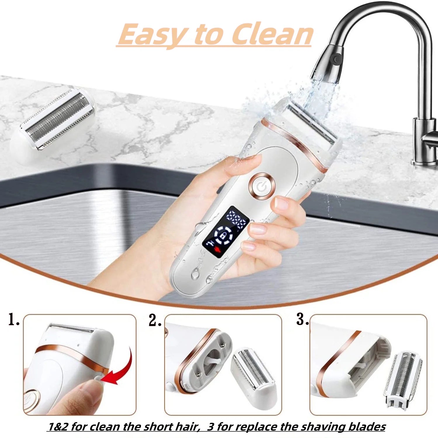 Electric Shaver for Women, Painless Womens Electric Razors 3 in 1 Cordless Lady Shaver, Wet & Dry Rechargeable Bikini Trimmer Body Hair Removal for Legs Arm Armpit - LED Display