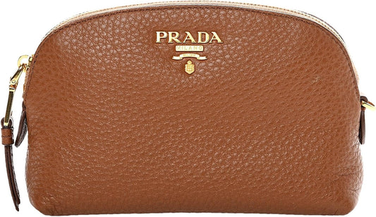 Vitello Daino Cannella Brown Leather Small Cosmetic Case Bag